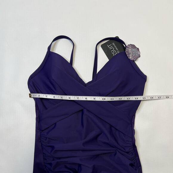 Miraclesuit Rock Solid Captivate One Piece Swimsuit Size 12 Purple Criss Cross - Picture 14 of 16